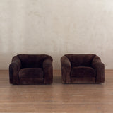 Pair of Chocolate Suede Armchairs, Italy, 1970s