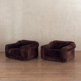 Pair of Chocolate Suede Armchairs, Italy, 1970s