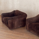 Pair of Chocolate Suede Armchairs, Italy, 1970s