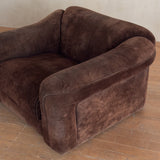 Pair of Chocolate Suede Armchairs, Italy, 1970s