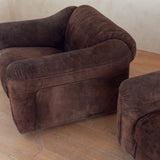 Pair of Chocolate Suede Armchairs, Italy, 1970s