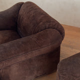 Pair of Chocolate Suede Armchairs, Italy, 1970s