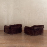 Pair of Chocolate Suede Armchairs, Italy, 1970s