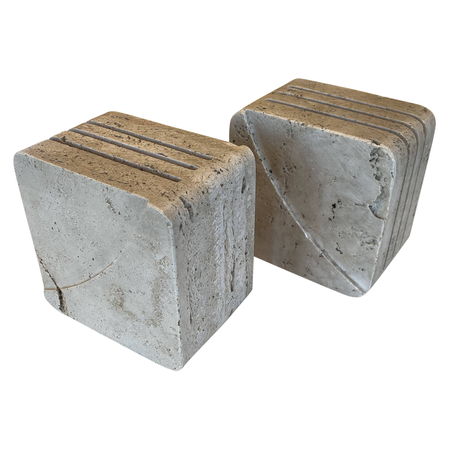 Boxy Travertine Bookends