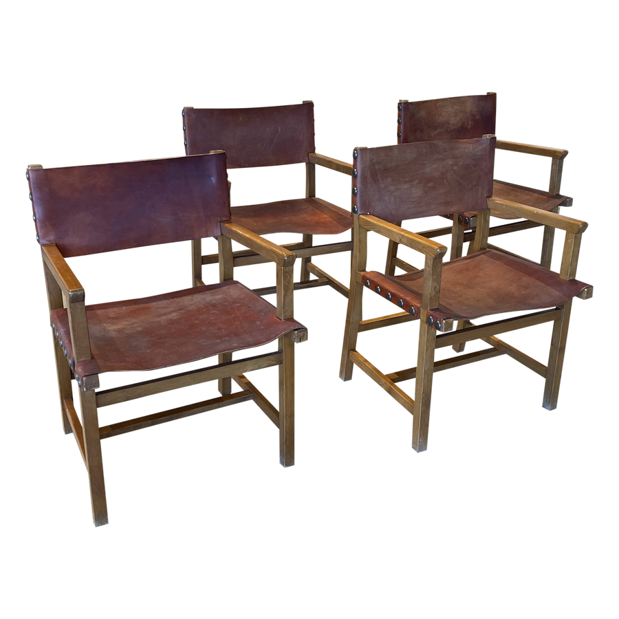 Set of 4 Leather Sling Dining Chairs