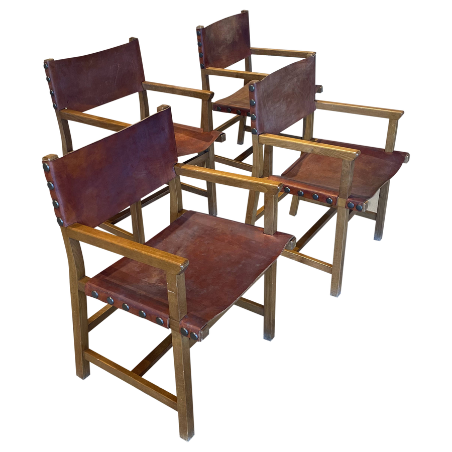 Set of 4 Leather Sling Dining Chairs