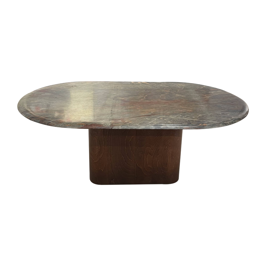 Oval Marble Coffee Table with Wood Base