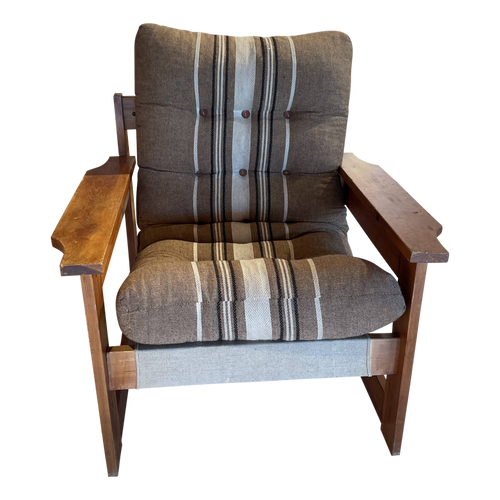 Wood Frame Armchair with Striped Cushion