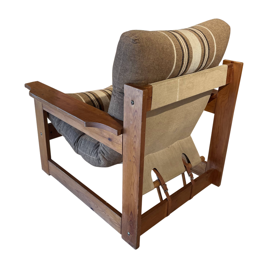 Wood Frame Armchair with Striped Cushion
