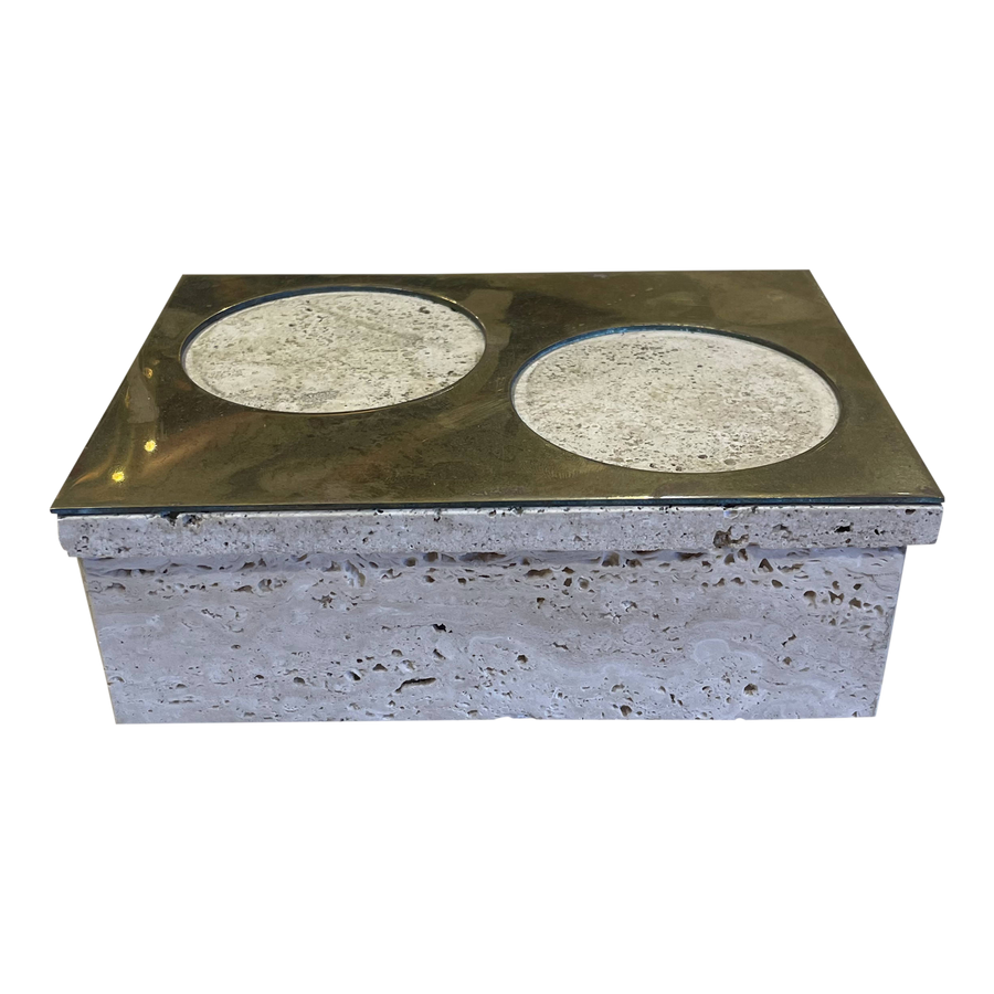 Lidded Travertine Box with Brass Detail