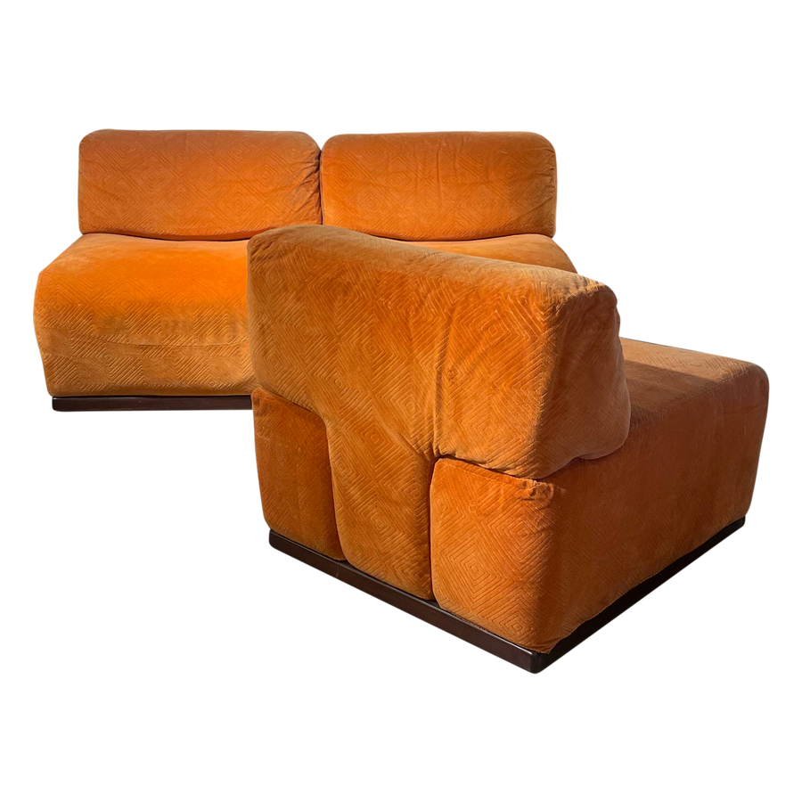 3 Piece Orange Velvet Modular Sofa