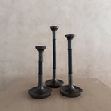 Trio of Metal and Wood Candle Holders