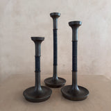 Trio of Metal and Wood Candle Holders