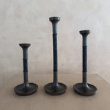 Trio of Metal and Wood Candle Holders