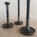 Trio of Metal and Wood Candle Holders
