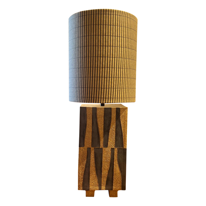 Geometric Ceramic Table Lamp with Striped Shade