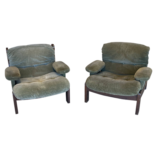 Pair of Sage Velvet and Wood Frame Armchairs