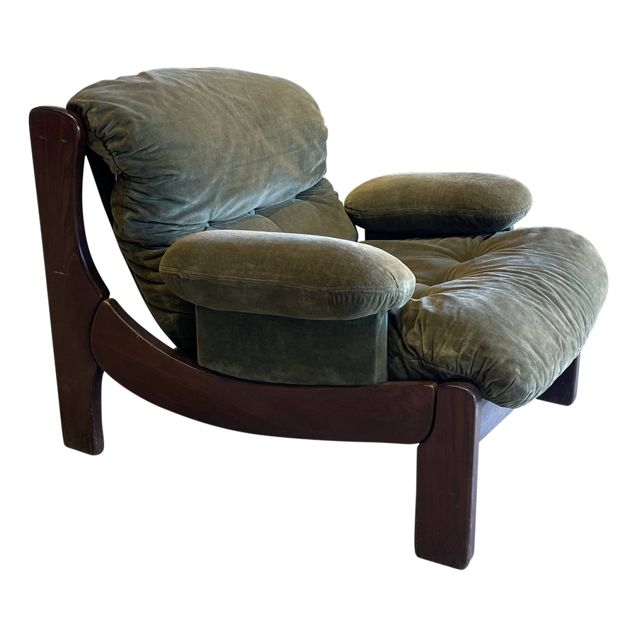 Pair of Sage Velvet and Wood Frame Armchairs