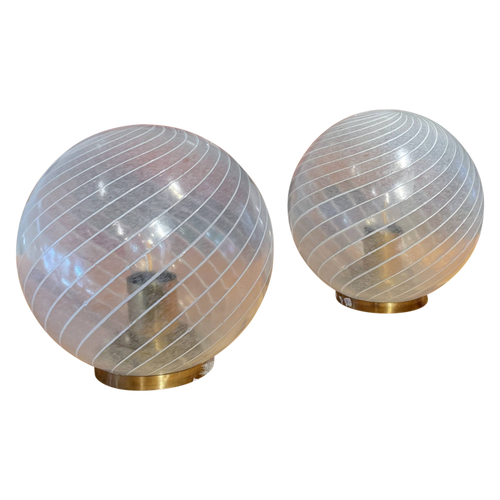 Pair of Murano Swirled Glass Globe Lamps