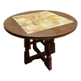 Guillerme et Chambron Oak and Ceramic Tile Table, France, 1960s