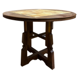 Guillerme et Chambron Oak and Ceramic Tile Table, France, 1960s