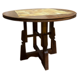 Guillerme et Chambron Oak and Ceramic Tile Table, France, 1960s