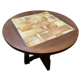 Guillerme et Chambron Oak and Ceramic Tile Table, France, 1960s