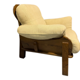 Pair of Italian Walnut Frame Lounge Chairs in Cream Fabric, 1960s