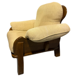 Pair of Italian Walnut Frame Lounge Chairs in Cream Fabric, 1960s