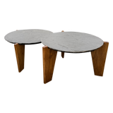 Pair of Slate and Oak Tables, France, 1970s