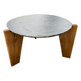 Pair of Slate and Oak Tables, France, 1970s