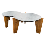 Pair of Slate and Oak Tables, France, 1970s