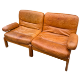 Cognac Leather Modular Loveseat, 1970s