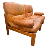 Cognac Leather Modular Loveseat, 1970s