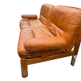 Cognac Leather Modular Loveseat, 1970s