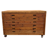 Spanish Pine Six Drawer Atelier Cabinet on Casters