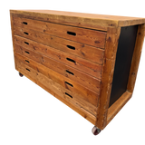 Spanish Pine Six Drawer Atelier Cabinet on Casters