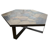 Hexagonal Slate Mosaic Top Coffee Table, 1970s