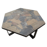 Hexagonal Slate Mosaic Top Coffee Table, 1970s