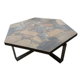 Hexagonal Slate Mosaic Top Coffee Table, 1970s