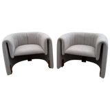 Pair of Italian Barrel Lounge Chairs in Grey Boucle