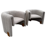 Pair of Italian Barrel Lounge Chairs in Grey Boucle