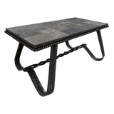 French Slate Top Coffee Table on Wrought Iron Base