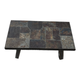 French Slate Top Coffee Table on Wrought Iron Base