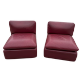 Pair of Burgundy Leather Italian Armless Lounge Chairs