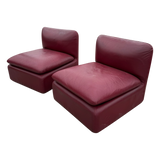 Pair of Burgundy Leather Italian Armless Lounge Chairs