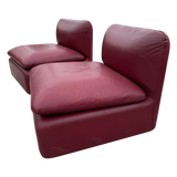 Pair of Burgundy Leather Italian Armless Lounge Chairs