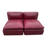 Pair of Burgundy Leather Italian Armless Lounge Chairs