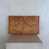 1970's Abstract Relief Carved Wood Diptych Set
