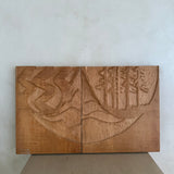 1970's Abstract Relief Carved Wood Diptych Set